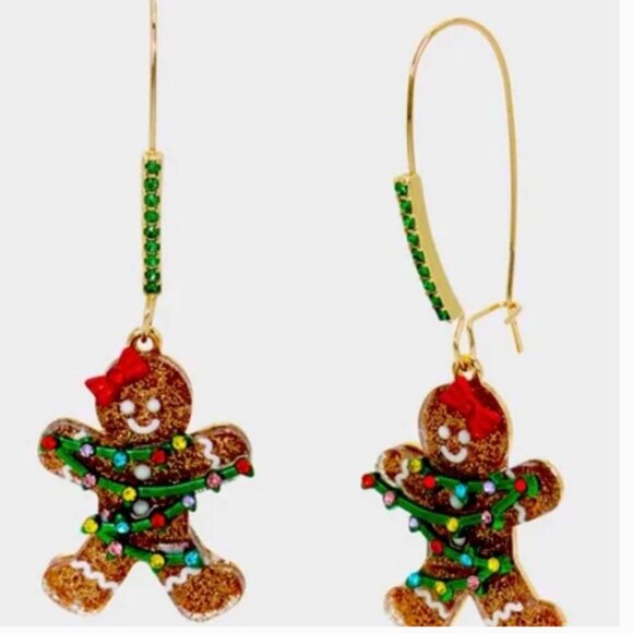 NIB Betsey Johnson Bling Gingerbread Girl Christmas Lights Drop Earrings - Picture 1 of 6